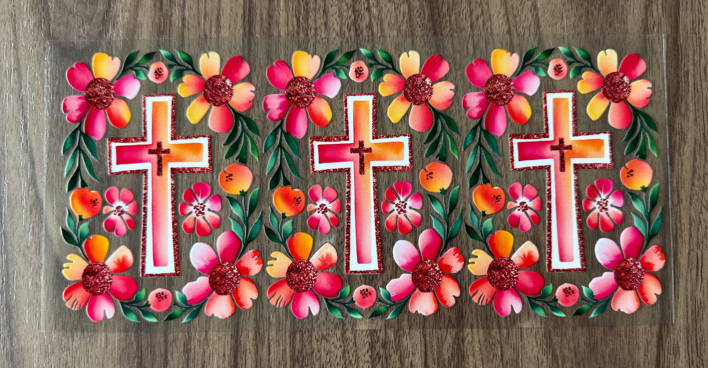 Pink Flowery Cross Cup Wrap