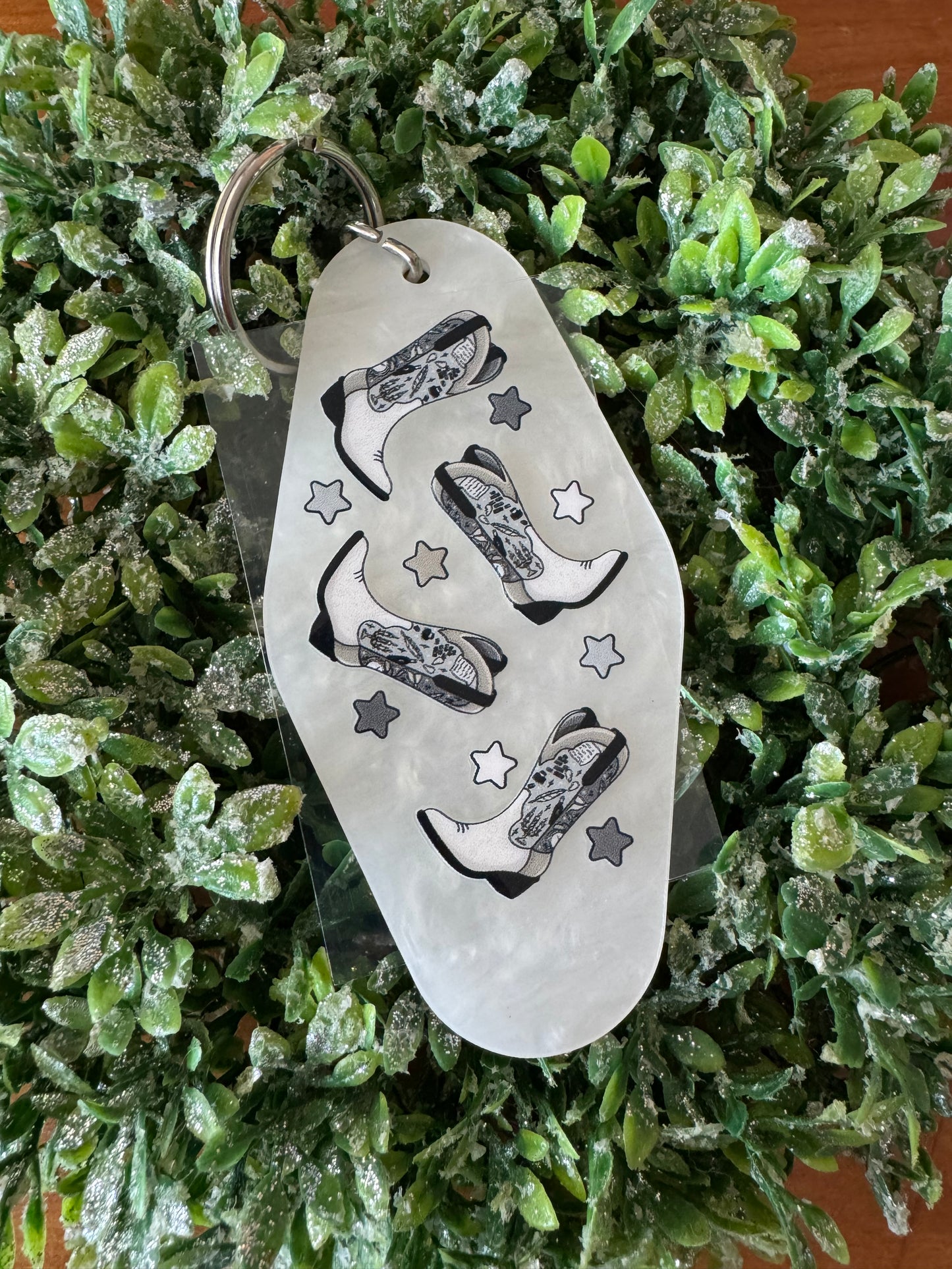 Black & White Cowgirl Boots Keychain Decal
