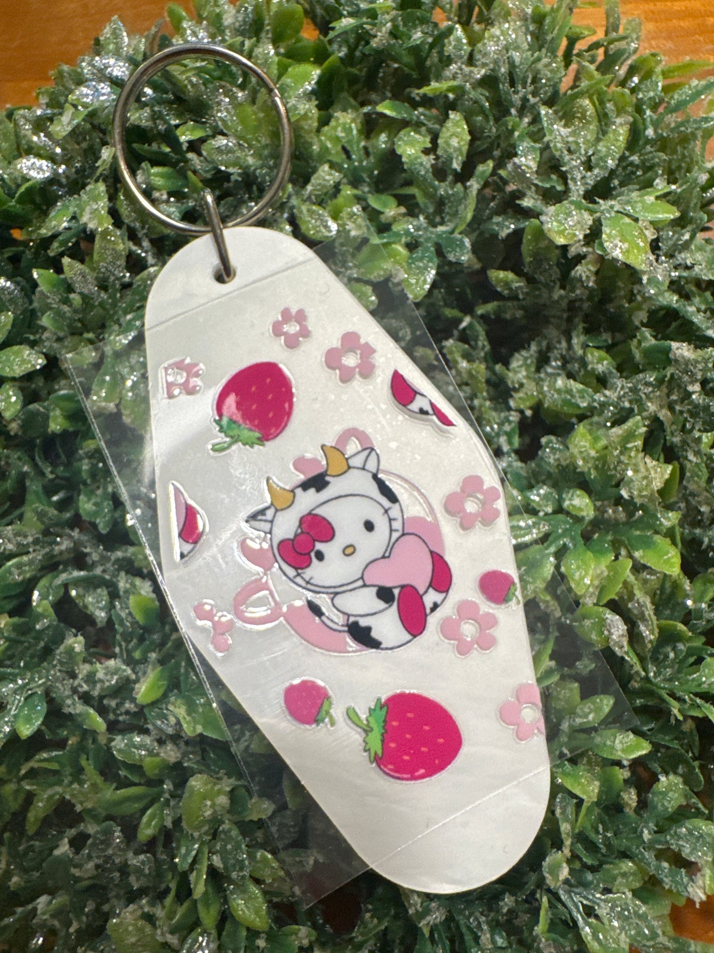 Strawberry Kitty Cow Keychain Decal