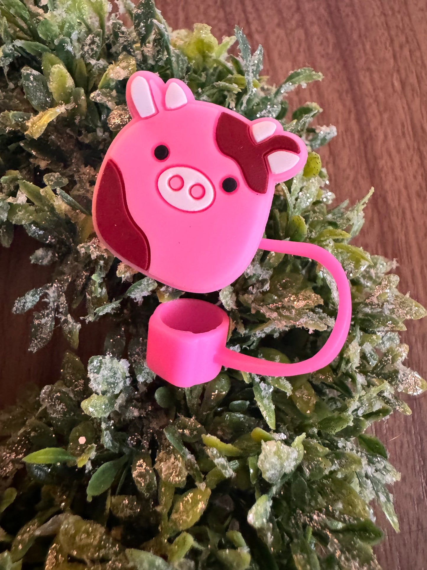 Pink Cute Cow Straw Topper