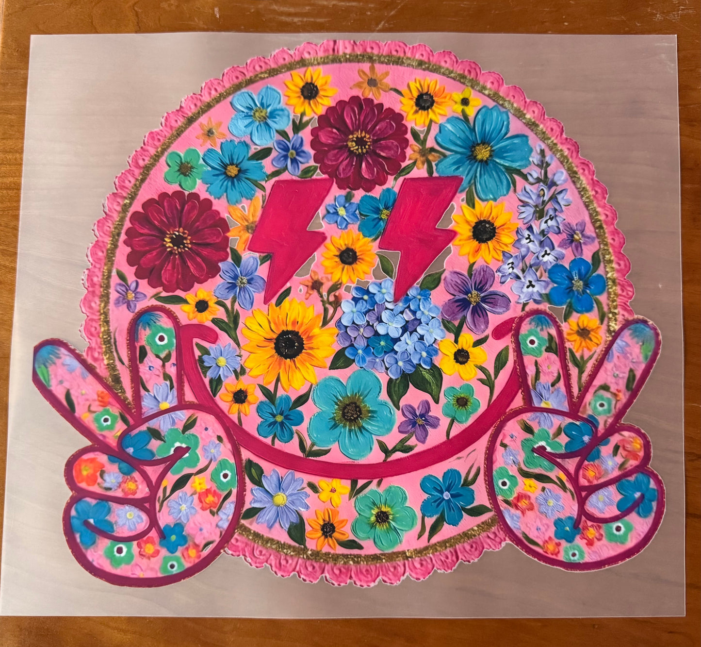 Pink Flowery Smiley Transfer