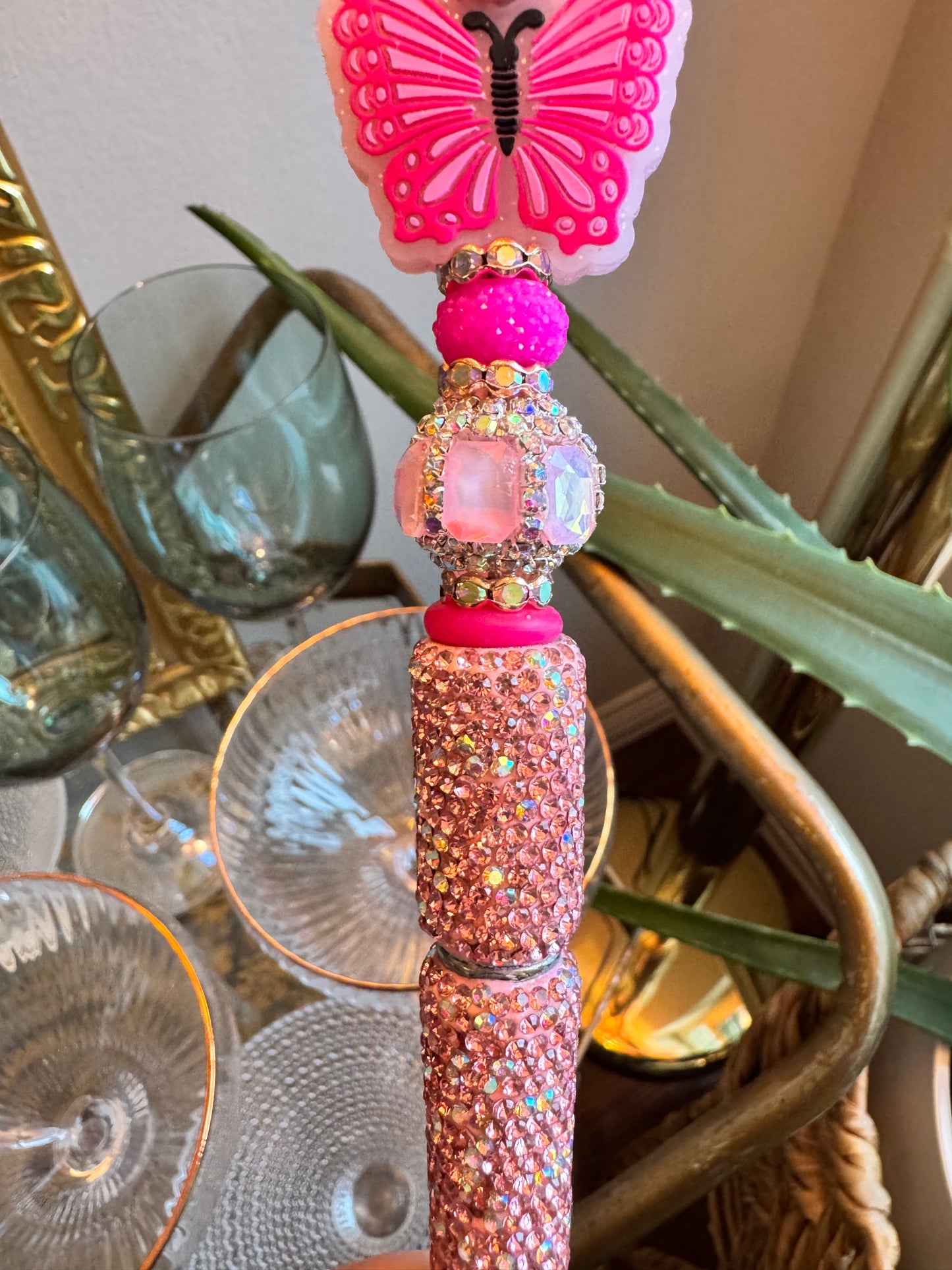 Pink Sparkly Butterfly Fancy Pen