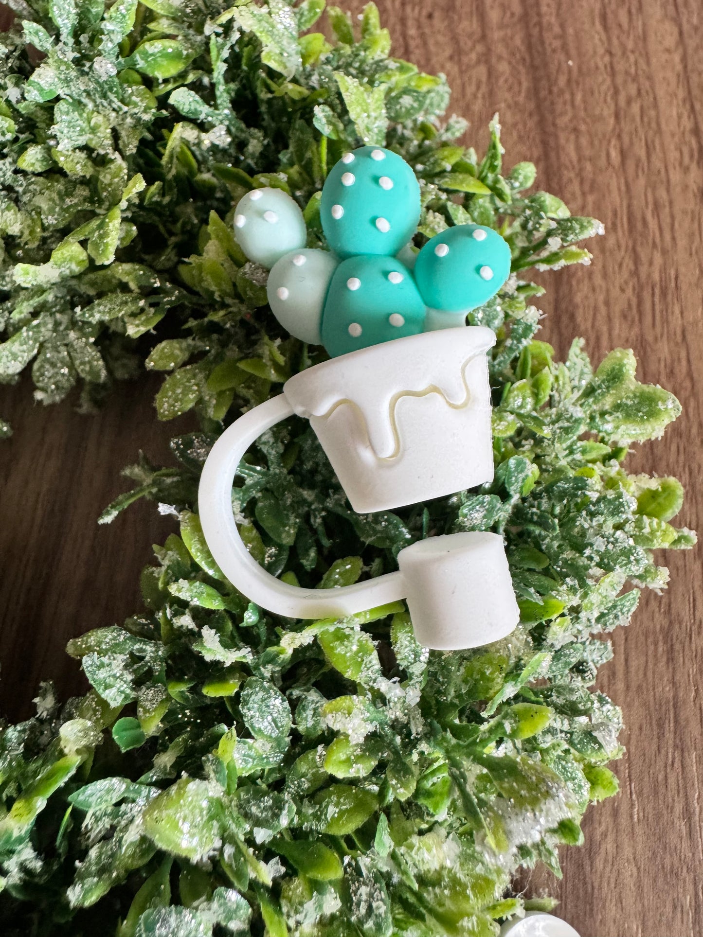 Teal Cactus Straw Topper