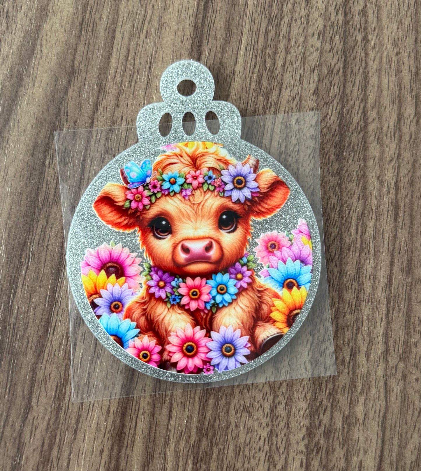 Colorful Flowery Cow Circle Decal