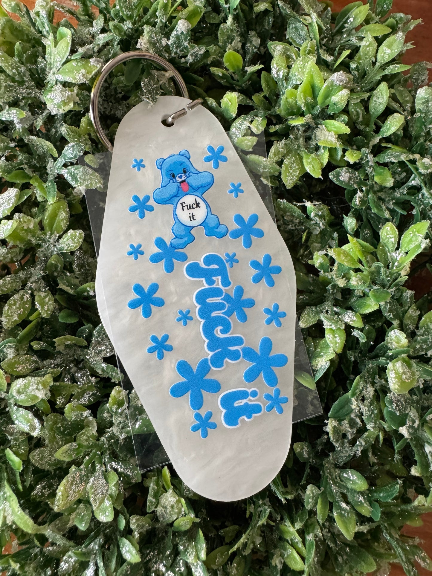 Blue F-It Swear Bear Keychain Decal