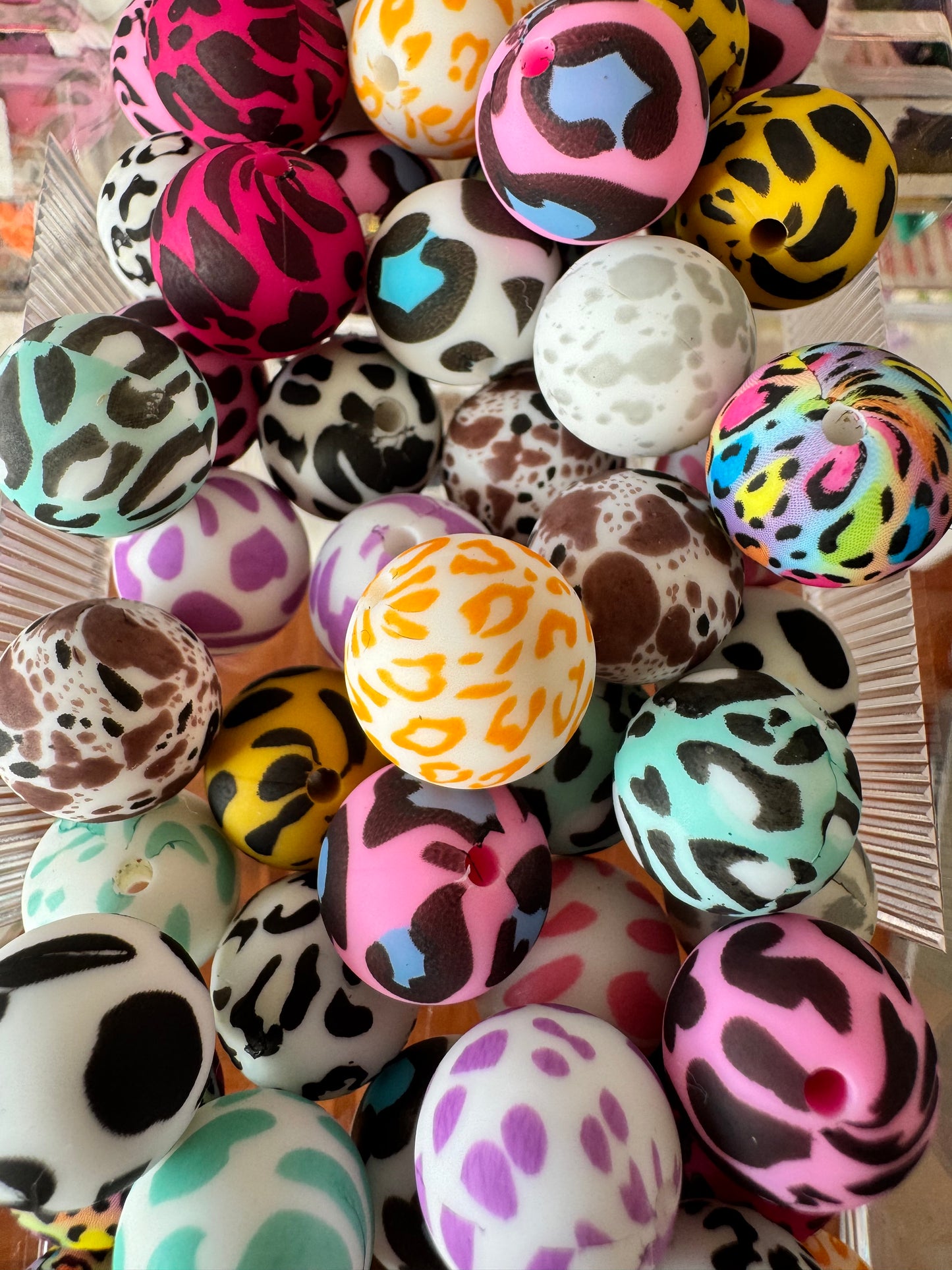 16mm Silicone Animal Print Beads
