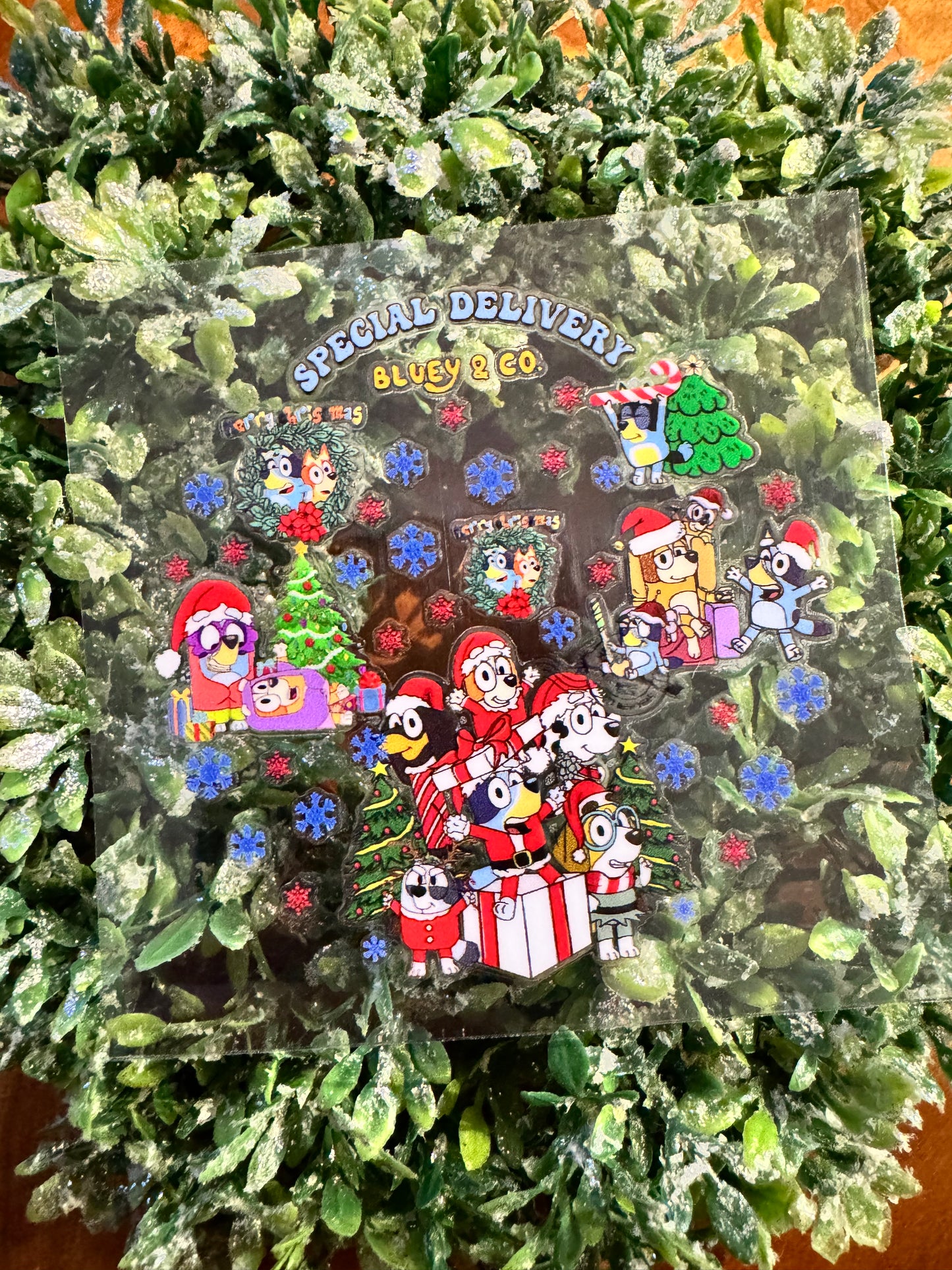 Blue Dog Christmas Circle Decals