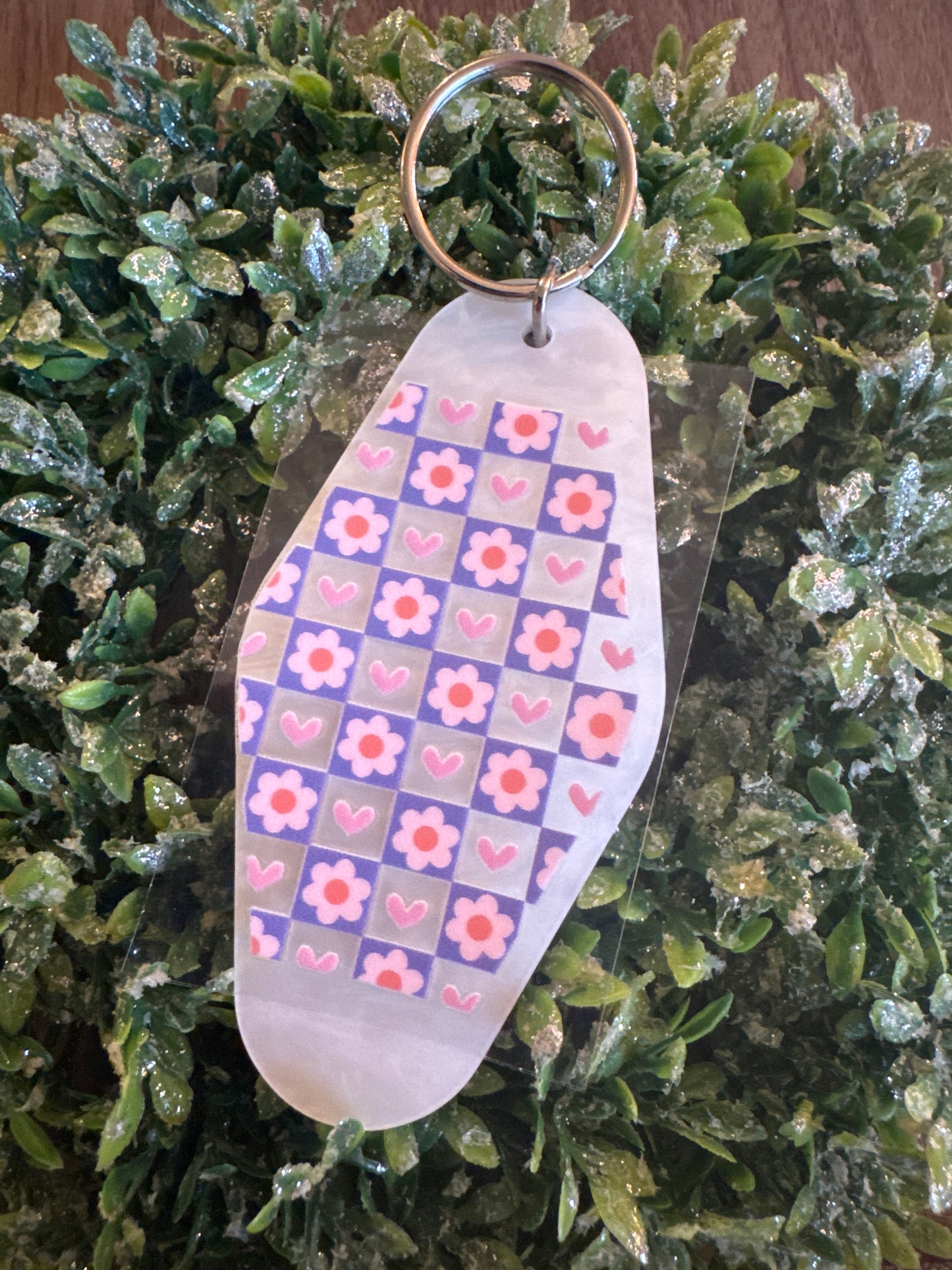 Checkered Flower Keychain Decal
