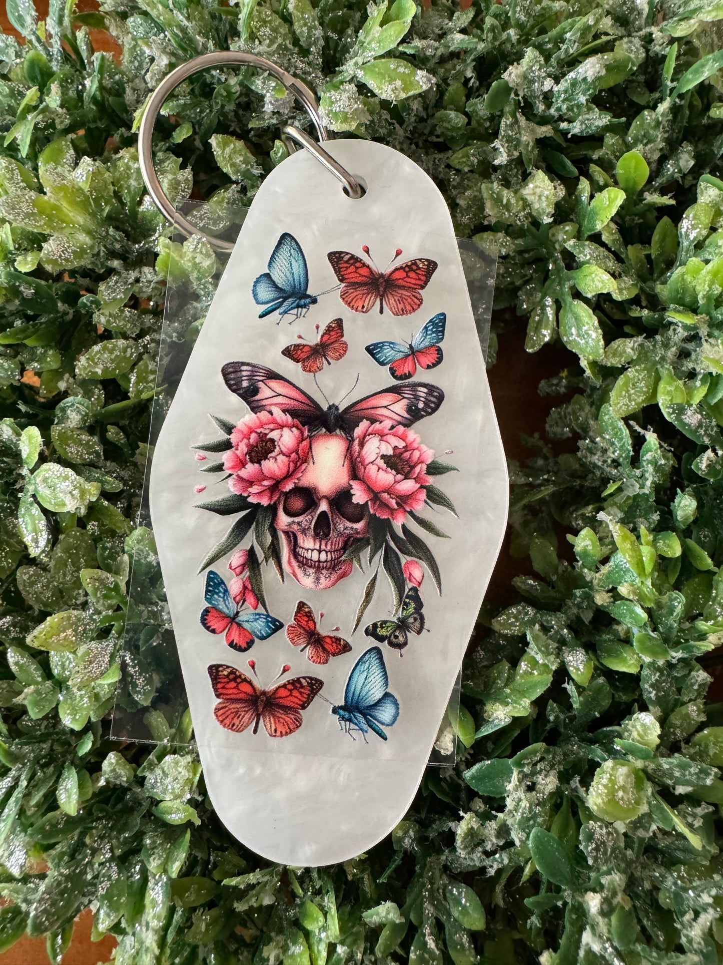 Butterflies Skull Keychain Decal