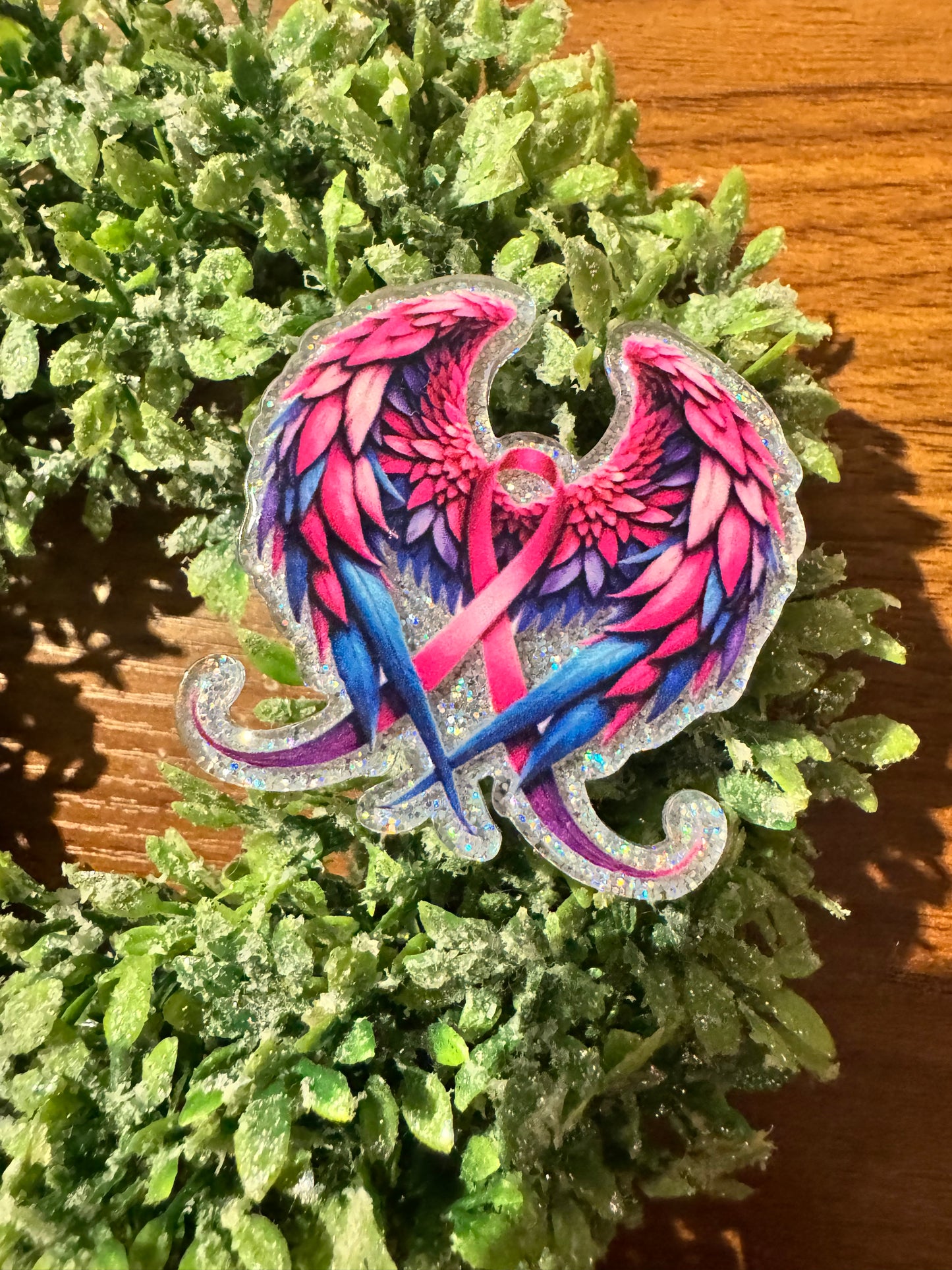 Pink/Blue Ribbon Wings Acrylic