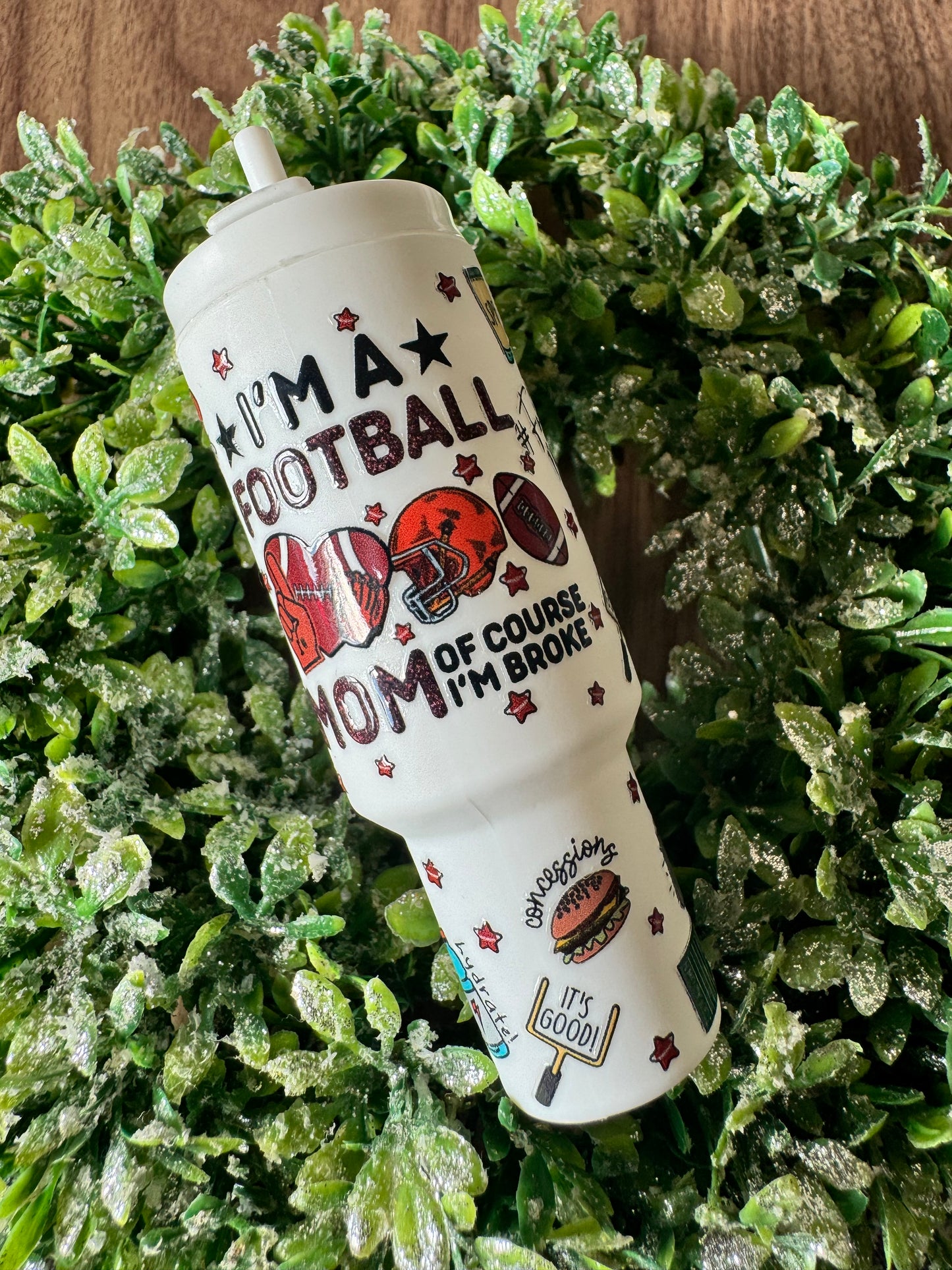 White Football Mom Mini Tumbler Keychain
