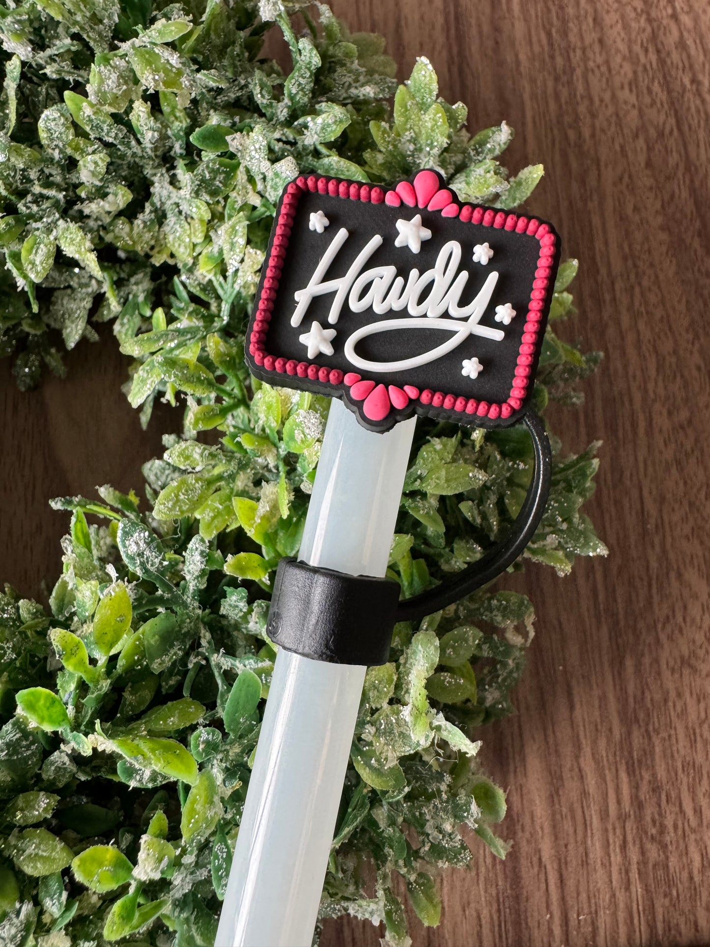 Pink Howdy Straw Topper