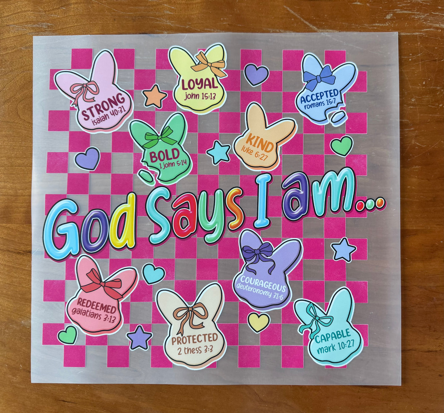 Checkered Religious Bunnies Transfer