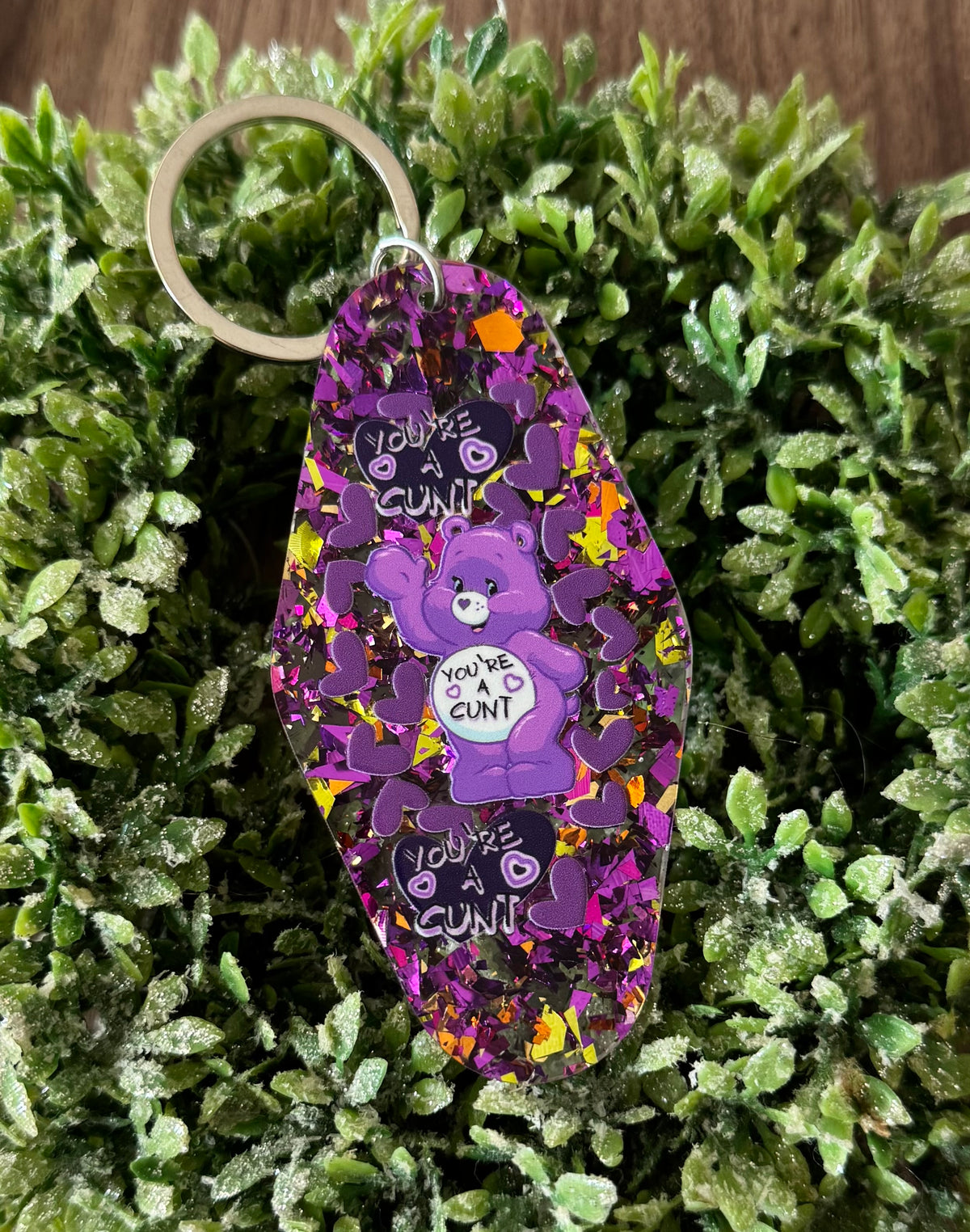 Purple Swear Bear Keychain