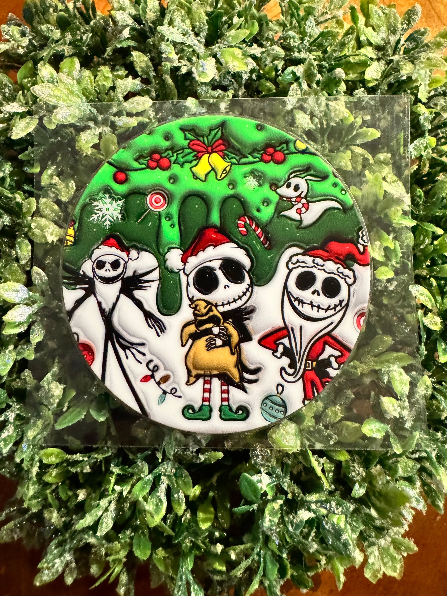 Puffy Santa Skeleton Circle Decal