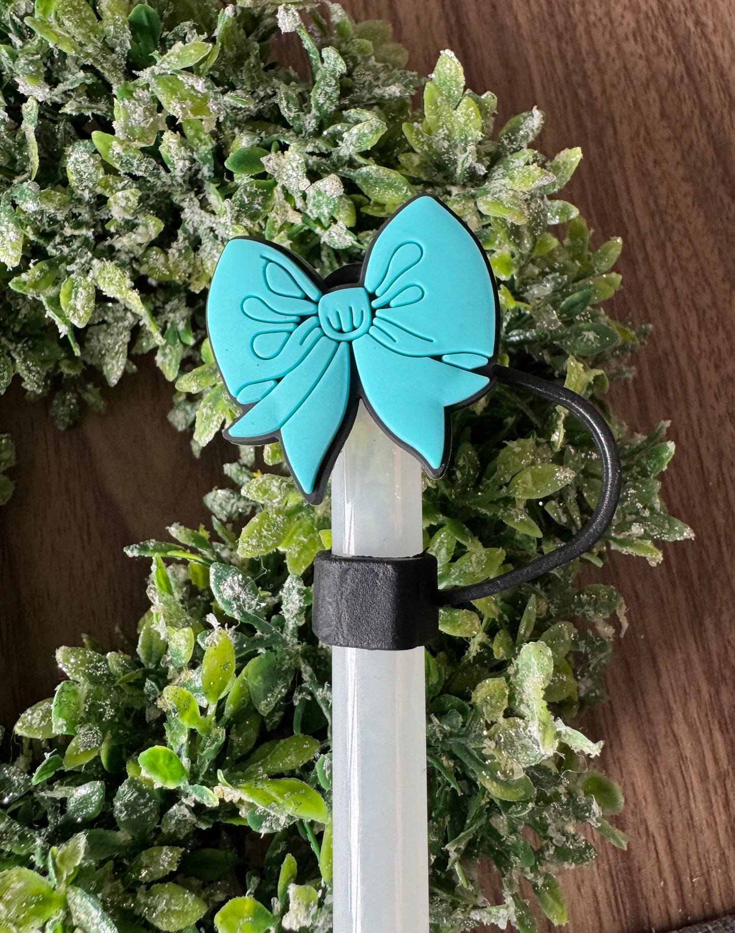 Teal Bow Straw Topper