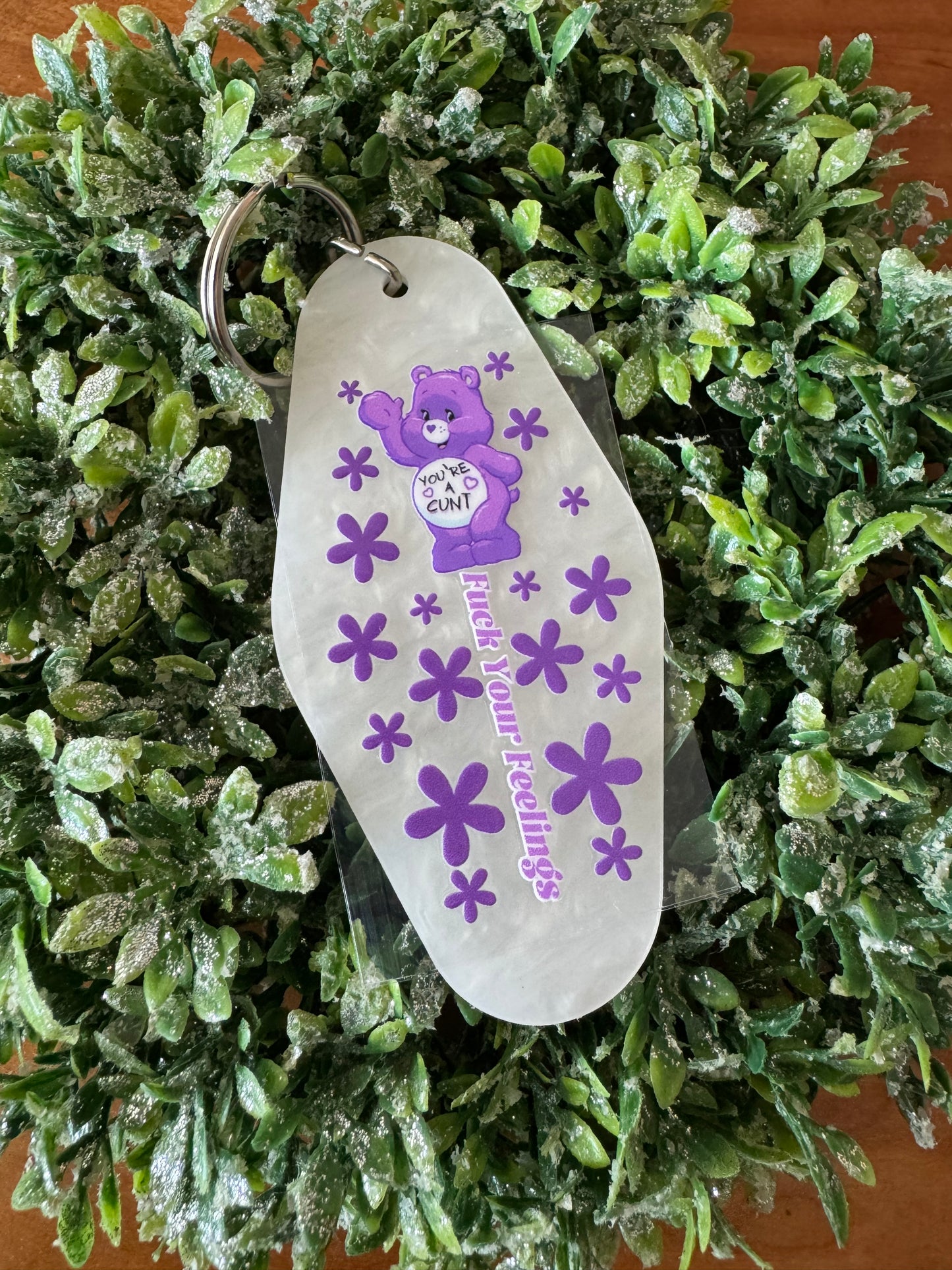 Flowery Purple Swear Bear Keychain Decal