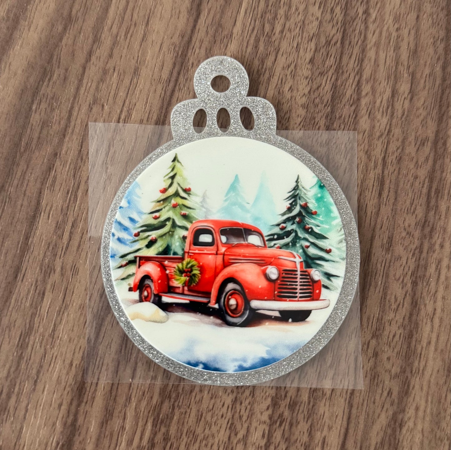 Snowy Red Truck Circle Decal
