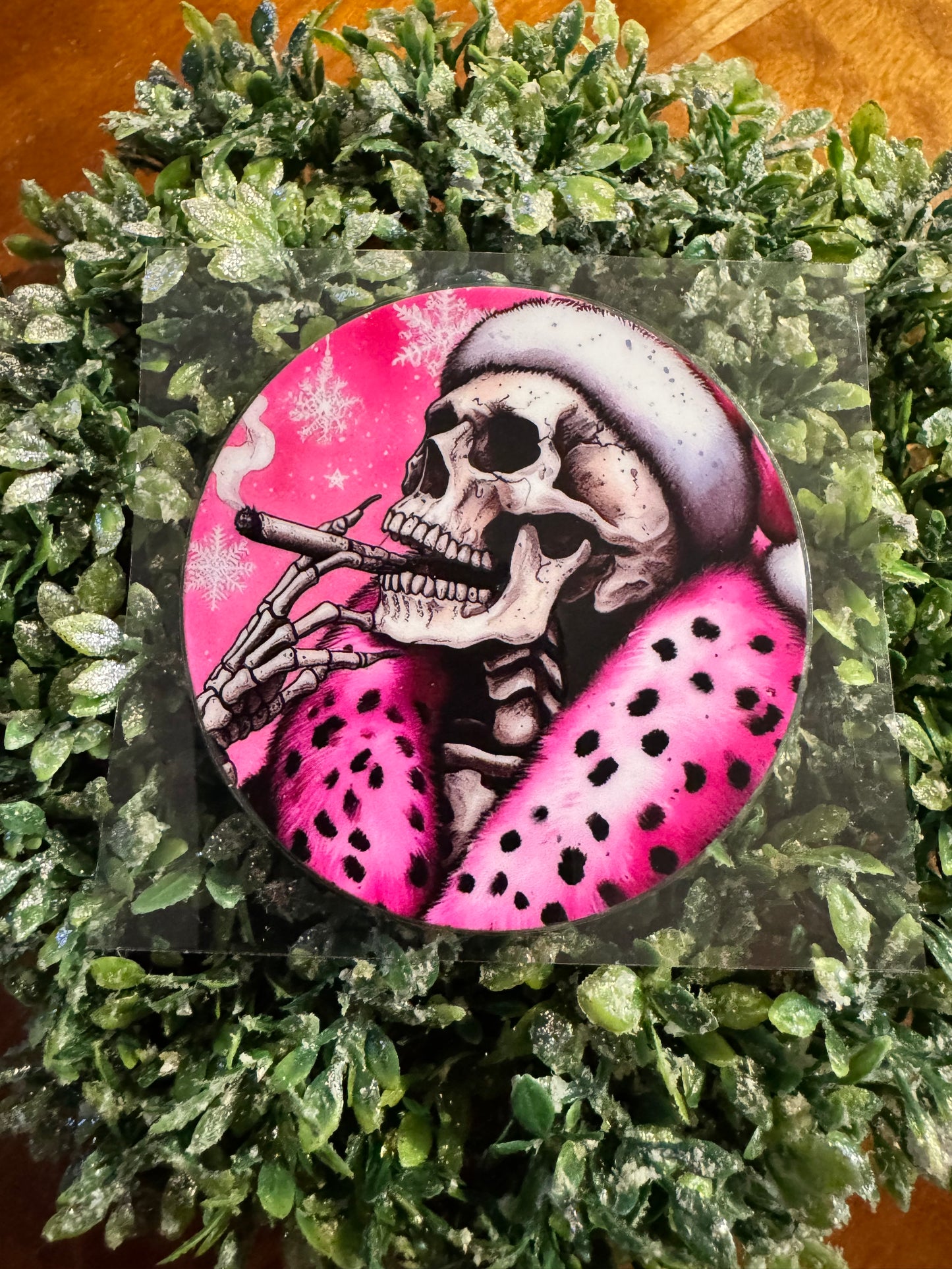 Pink Christmas Skeleton Circle Decal