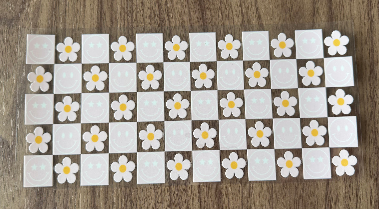 Flowery Checkered Smiles Cup Wrap