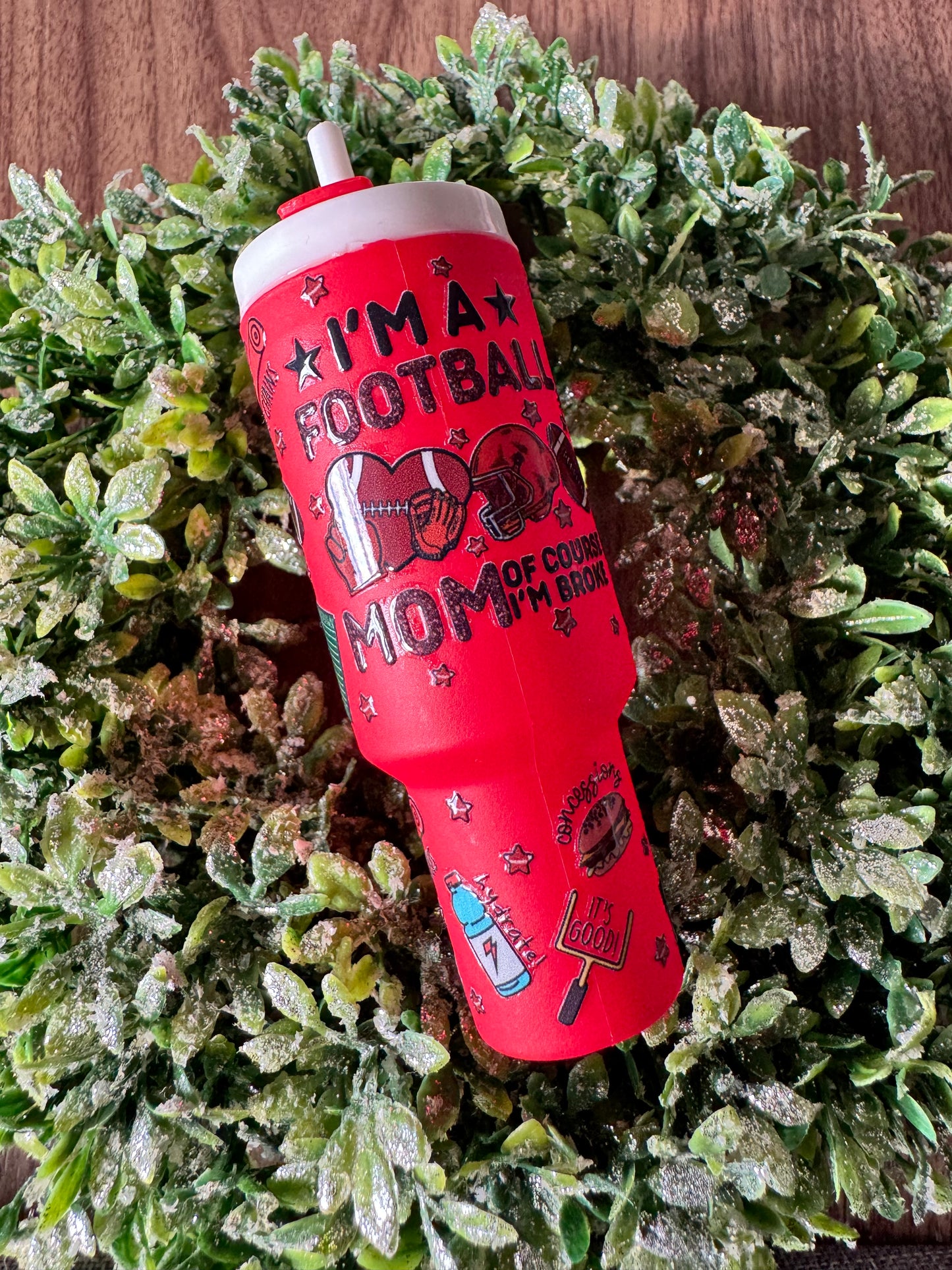 Red Football Mom Mini Tumbler Keychain