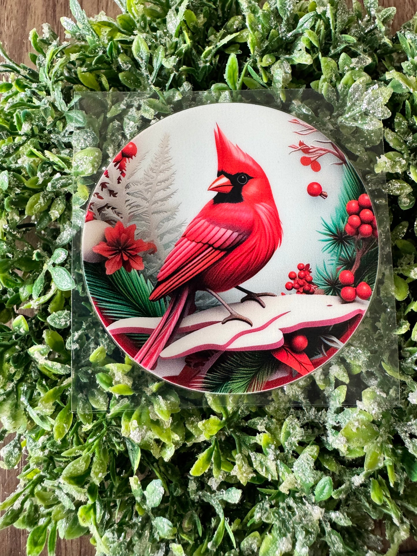 Red Snowy Cardinal Circle Decal