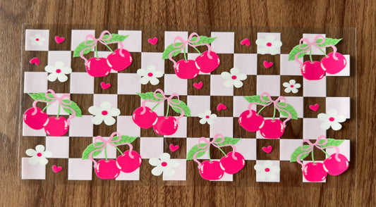 Pink Checkered Cherries Cup Wrap