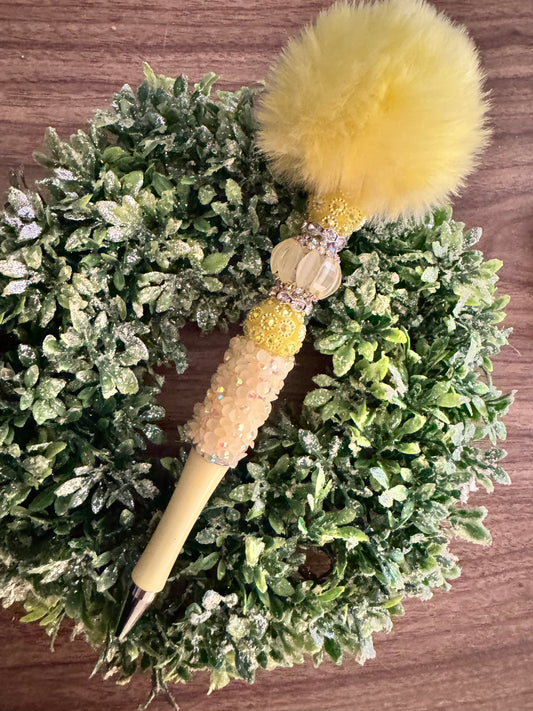 Yellow Fluffy Pom Pen