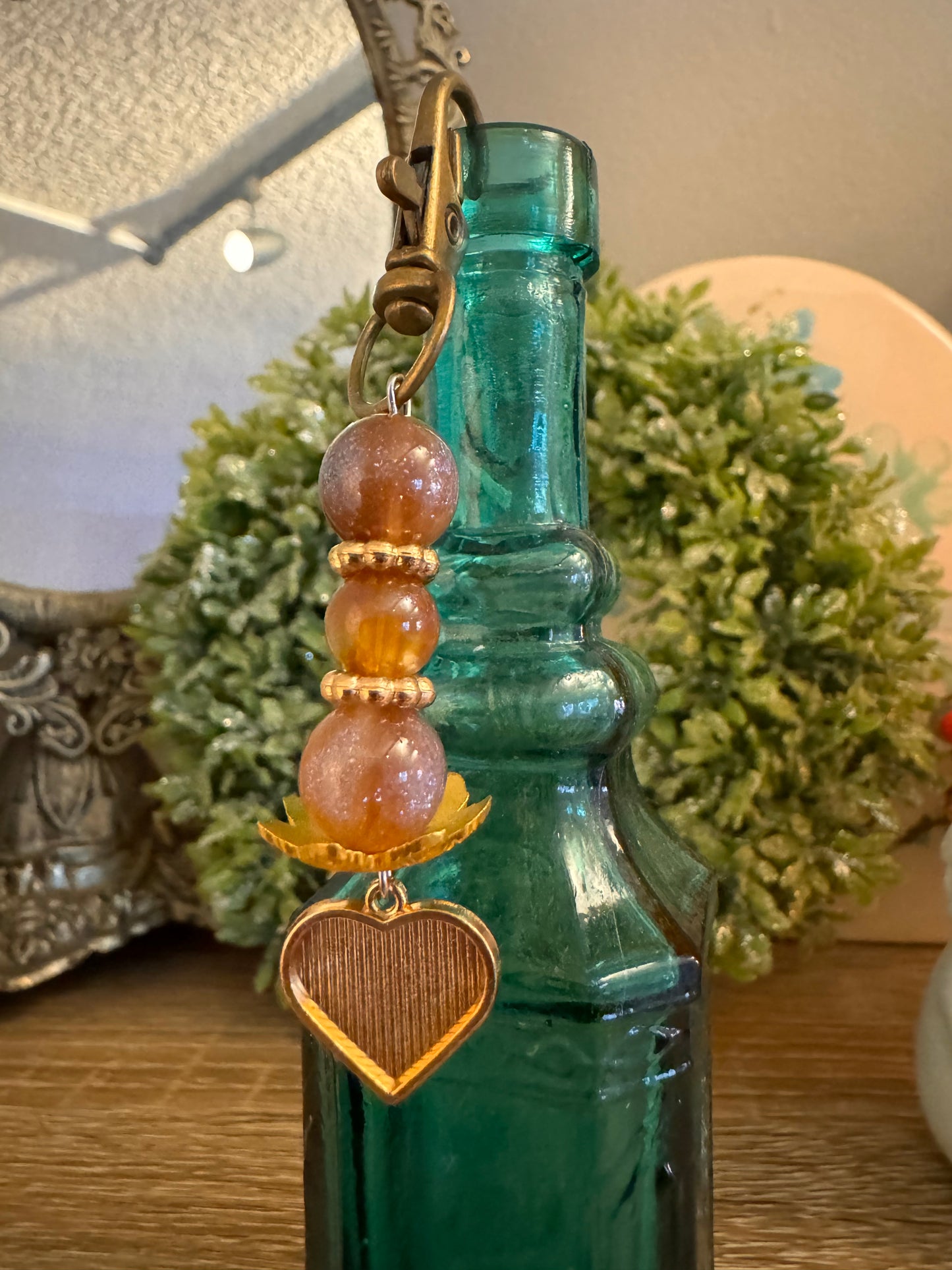 Beaded Gold Heart Keychain