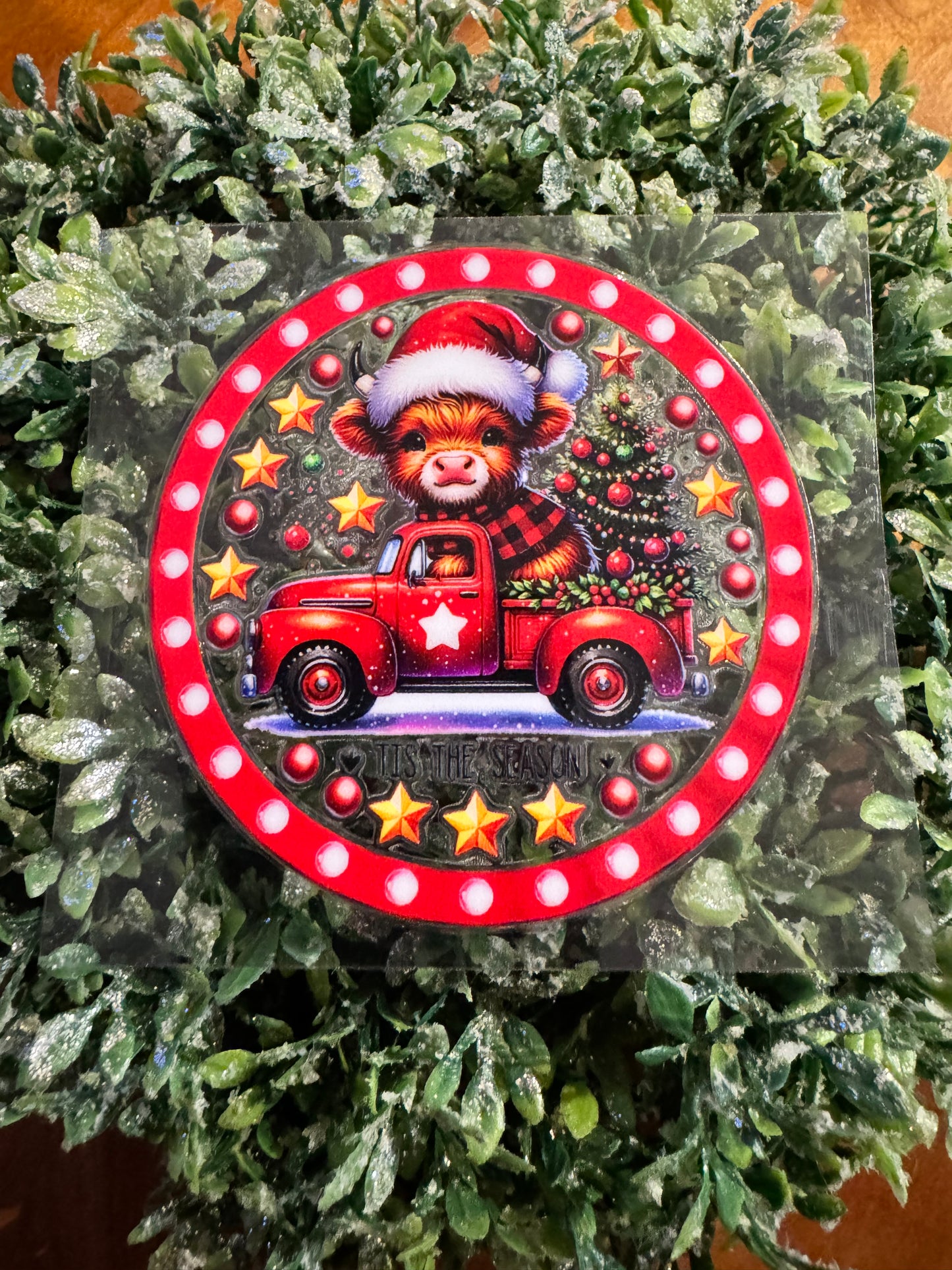 Christmas Cow Truck Circle Decal