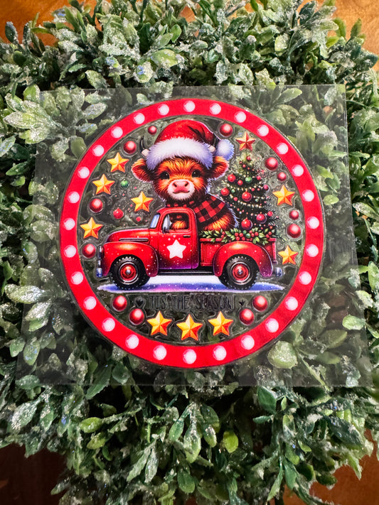 Christmas Cow Truck Circle Decal