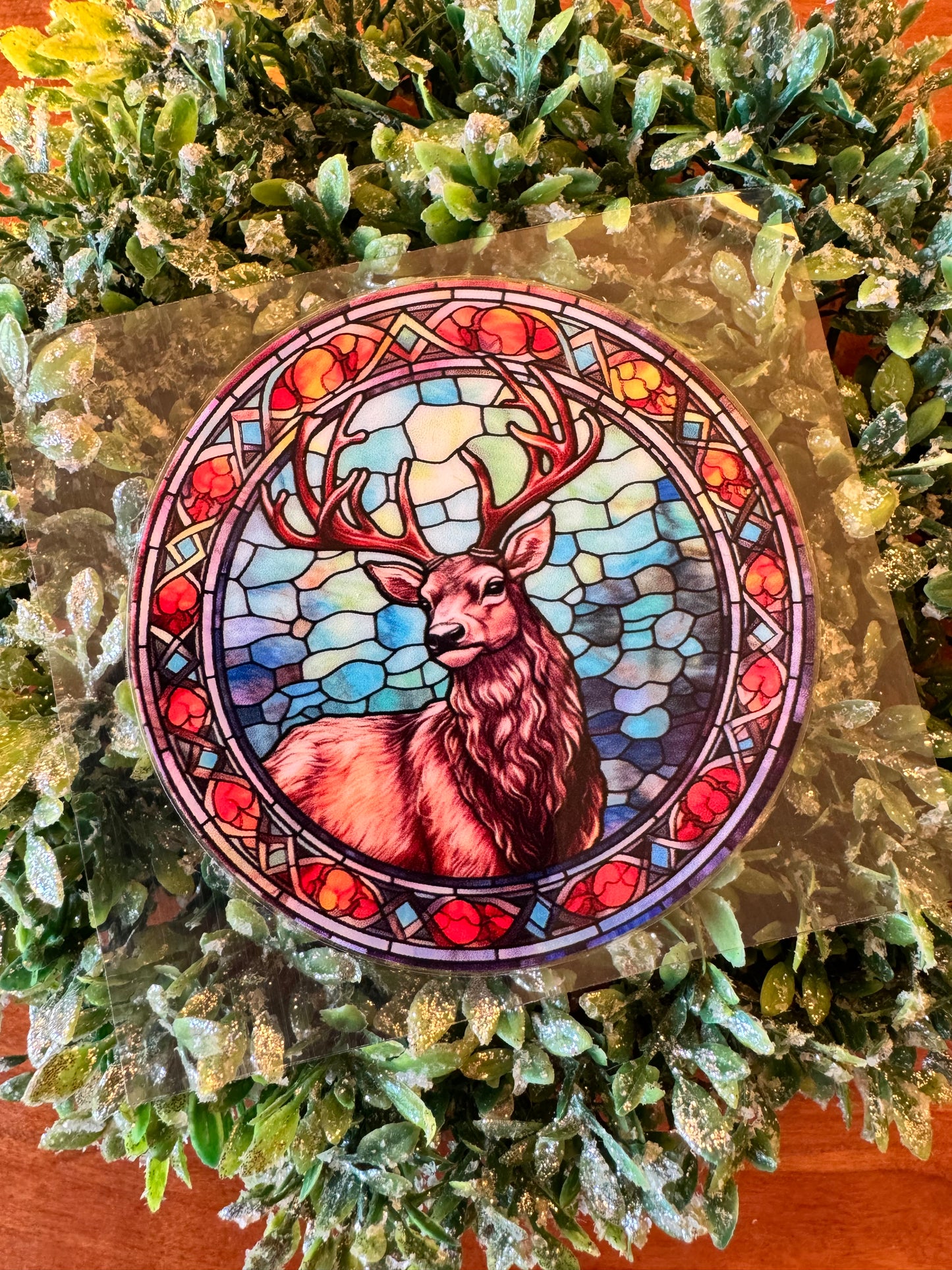 Stained Glass Deer Circle Decal