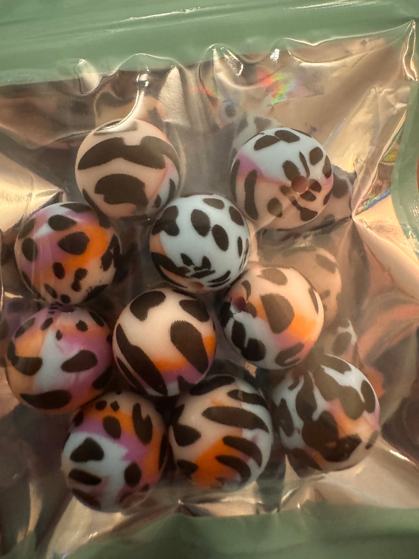 Colorful Leopard Print Silicone Beads (10pcs)