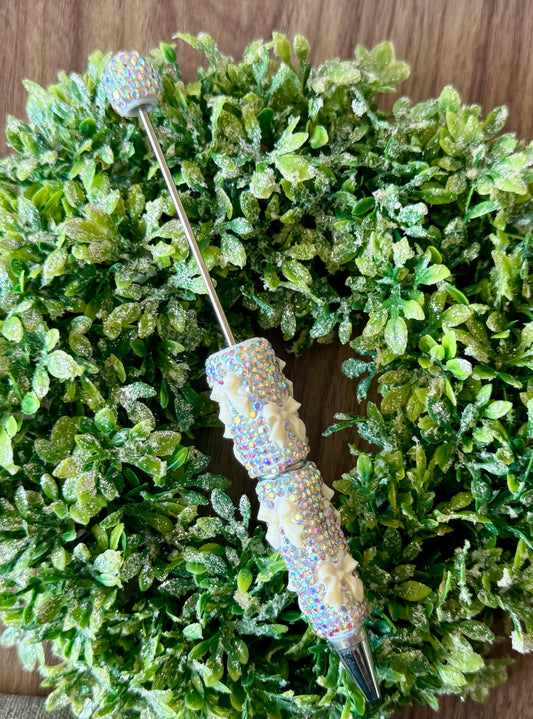 Silver/White Bow Fancy Pen