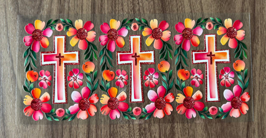 Pink Flowery Cross Cup Wrap