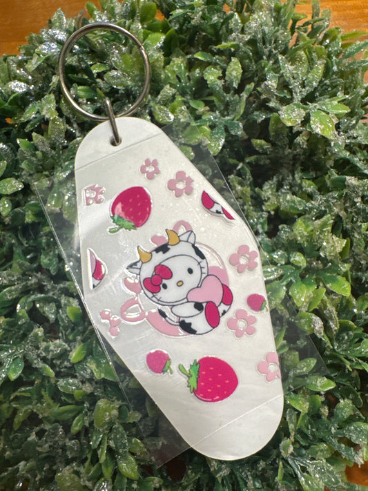 Strawberry Kitty Cow Keychain Decal