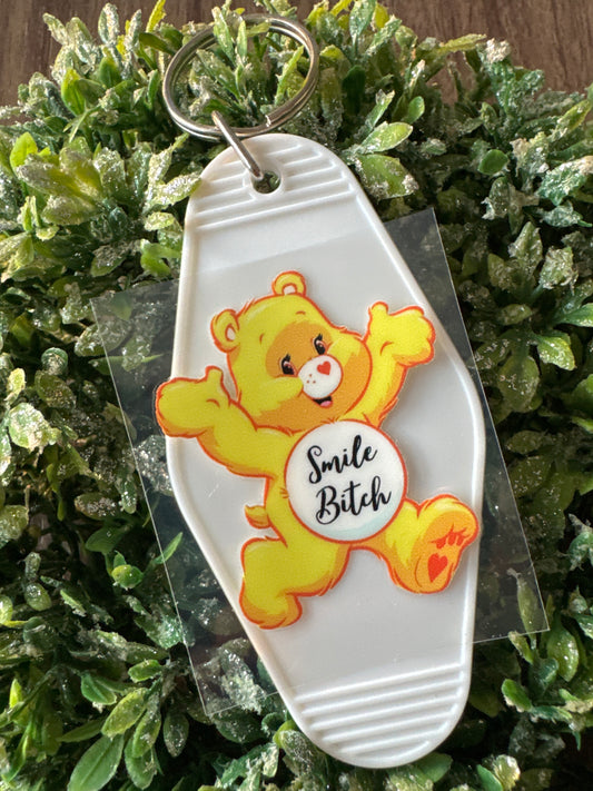 Yellow Smile Swear Bear Keychain Decal