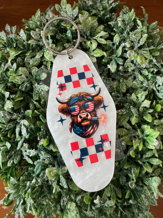 Checkered American Cow Keychain Decal