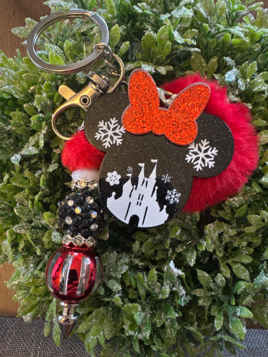 Winter Minnie Head Keychain