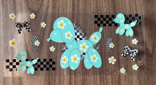 Teal Flowery Balloon Dog Cup Wrap