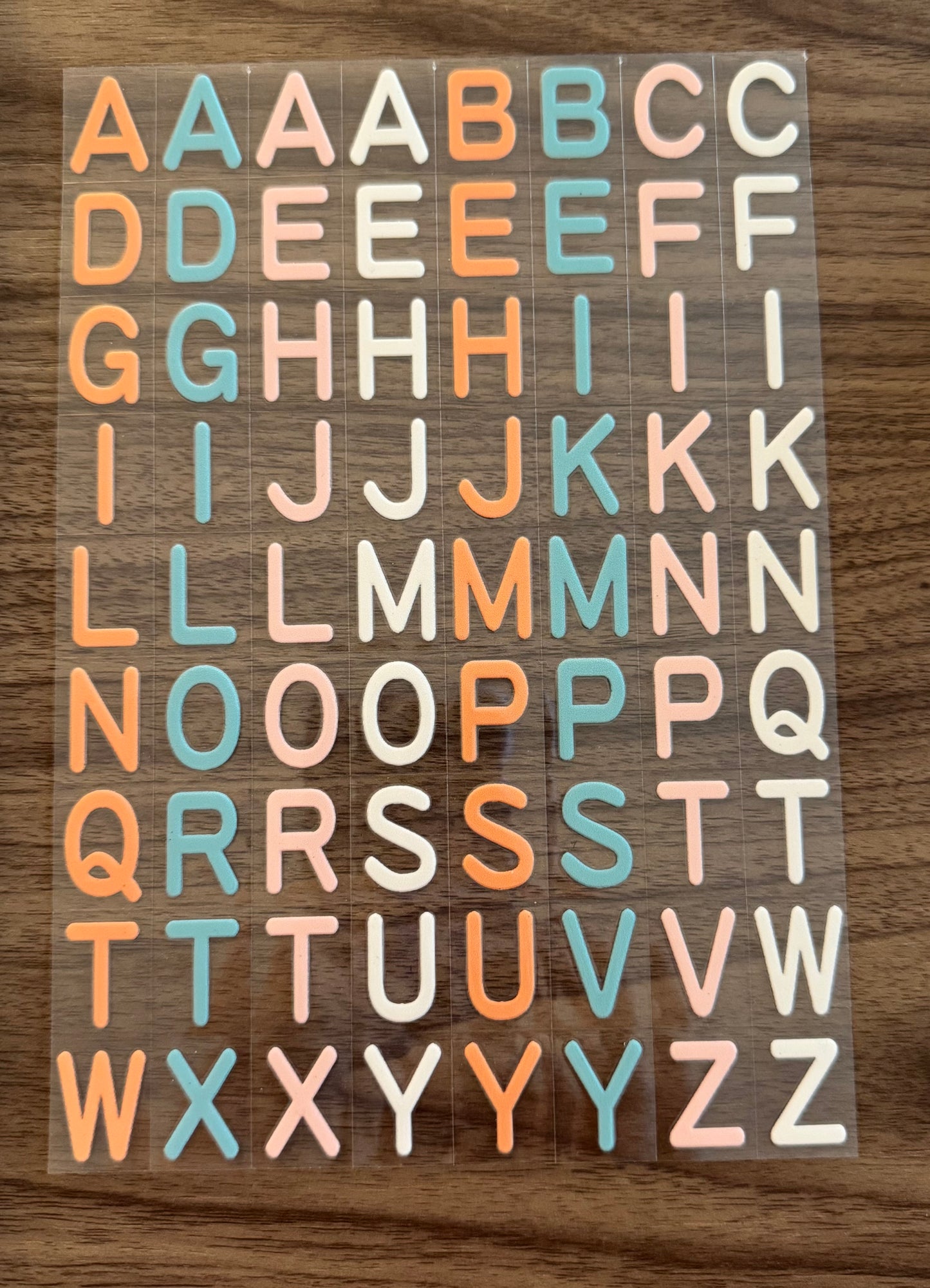 Pink, Teal, & Orange Letters Sheet