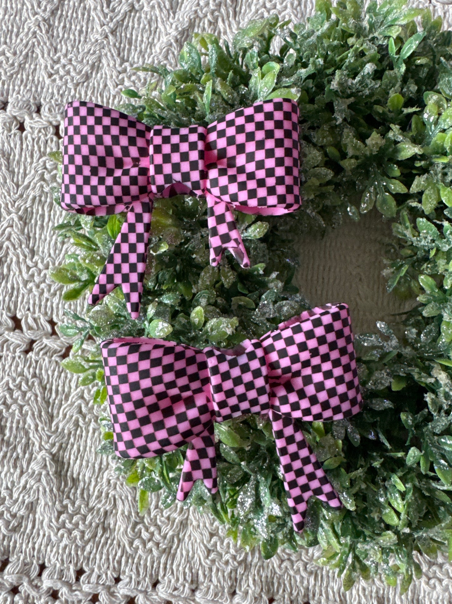 Pink Checkered Bow Focal
