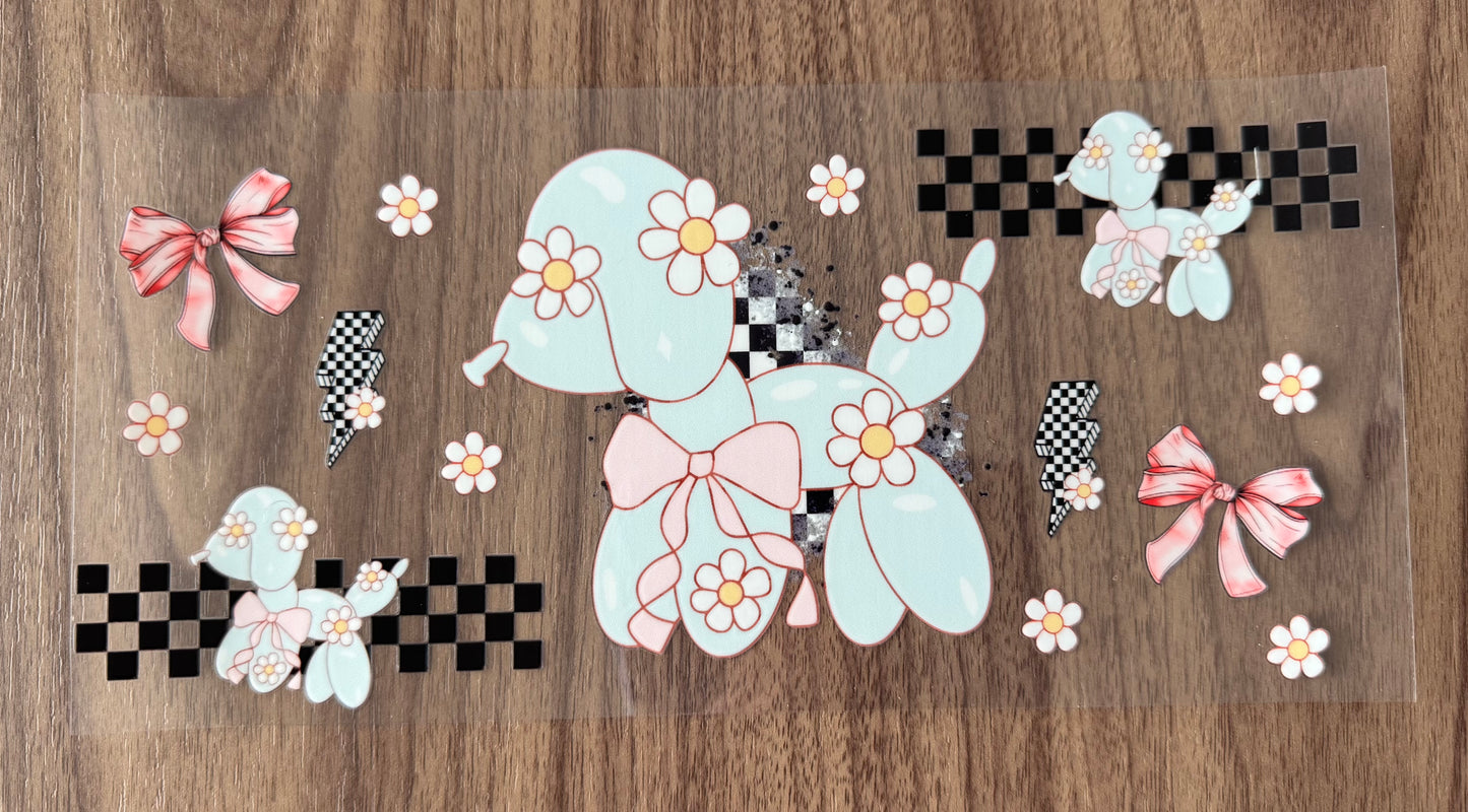 Light Blue Flowery Balloon Dog Cup Wrap
