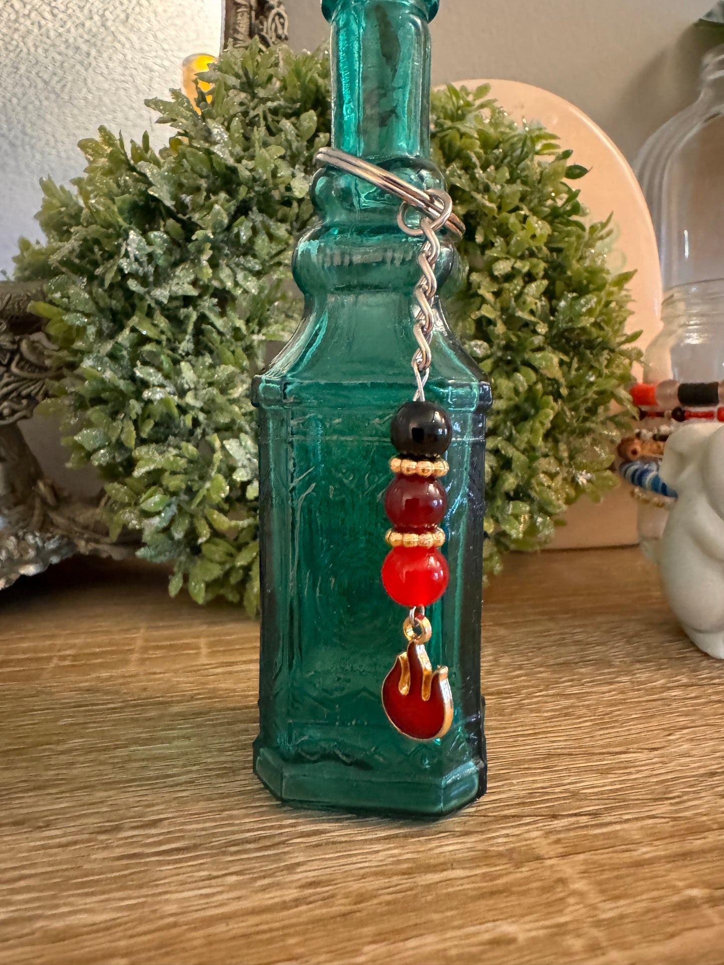 Beaded Red Flame Keychain