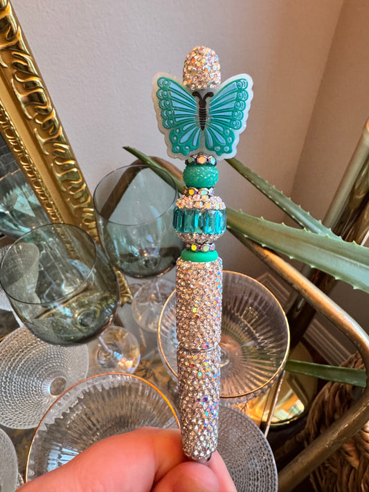 Teal Sparkly Butterfly Fancy Pen