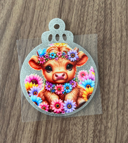 Colorful Flowery Cow Circle Decal