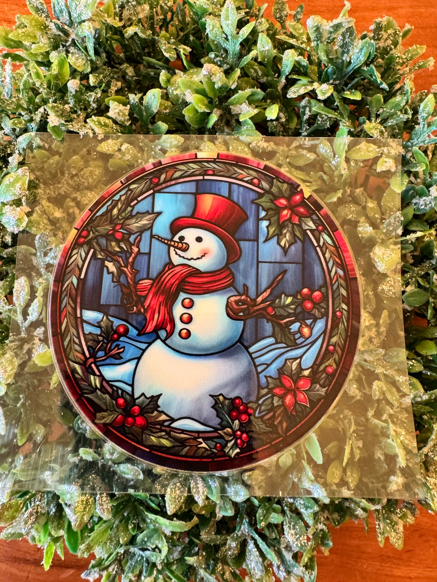 Red Snowman Circle Decal