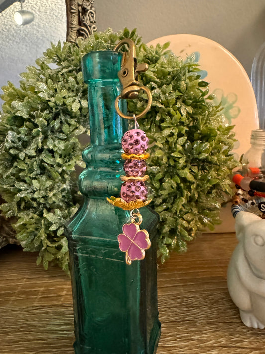 Beaded Purple Clover Keychain