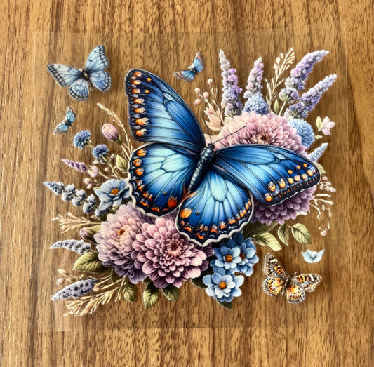 Flowery Blue Butterfly Decal