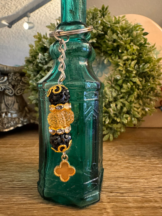 Beaded Gold Clover Keychain